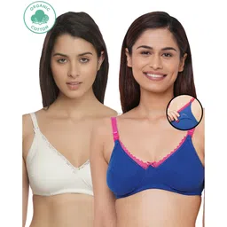 Inner Sense Pack Of 2 Organic Antimicrobial Laced Soft Nursing Bra - Blue & White-picture-20