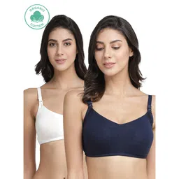 Inner Sense Pack Of 2 Organic Cotton Antimicrobial Solid Colour Nursing Bra - White & Navy Blue-picture-12