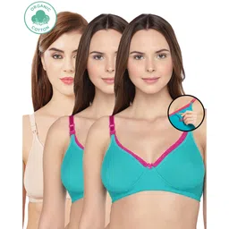 Inner Sense Pack Of 3 Organic Antimicrobial Laced Soft Nursing Bra - Green & Cream-picture-26