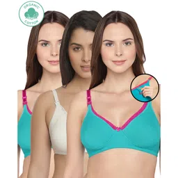 Inner Sense Pack Of 3 Organic Antimicrobial Laced Soft Nursing Bra - Green & White-picture-27
