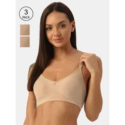 Inner Sense Set Of 3 Beige Non Padded & Non Wired Solid Anti Odour Maternity Bra With-picture-33