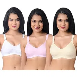 inner touch Women's Cotton Non-Padded Wire Free Regular Broad Strap Bra 3 Different Colors (Combo of 3)-picture-15