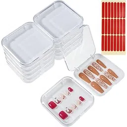 INOG 10PCS Press On Nail Storage Box Container & 1Sheet False Nail Organizer Acrylic Display Case Packaging Box with Adhesive Double Sided Tape for Nail Art (Not Included Press On Nail)-picture-16