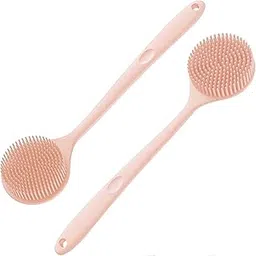 INOVERA (LABEL) 2-in-1 Long Handle Bath Brushes for Men, Women - Silicone Back Cleaning Bathing Brush (Pink)-picture-47
