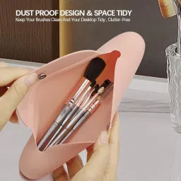 INOVERA (LABEL) Silicone Large Makeup Brush Holder - Cosmetic Face Brushes Pouch - Magnetic Anti-Fall Out, Sleek and Soft Makeup Tools Organizer for Travel (Rose Gold) image 3