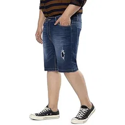 instafab Plus Men's Distressed Denim Shorts for Casual Wear | 5 Pockets | Dark-Wash | Button Closure | Denim Shorts Crafted with Comfort with for Everyday Wear-picture-33