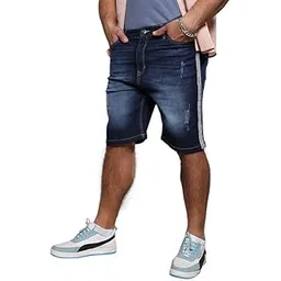 instafab Plus Men's Side-Striped Denim Shorts for Casual Wear | Dark-Wash | Plus-Size Fit | Button Closure | Denim Shorts Crafted with Comfort Fit for Everyday Wear-picture-49