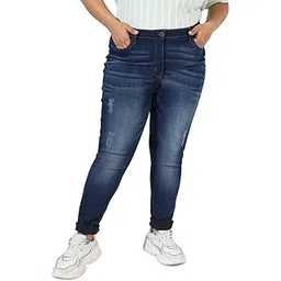 Instafab Plus Women's Distressed Hem Denim Jeans for Casual Wear | Plus-Size | Medium-Wash | 5 Pockets | Button Closure | Denim Jeans Crafted with Comfort Fit for Everyday Wear-picture-11