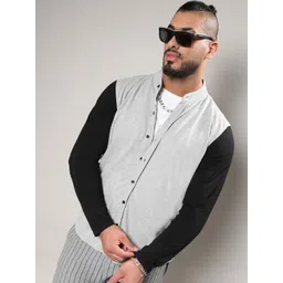 Instafab Plus Classic Regular Fit Colourblocked Band Collar Long Sleeve Cotton Shirt-picture-22