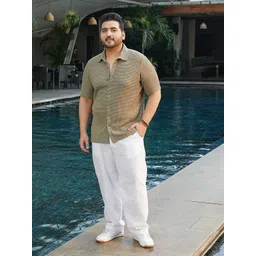 Instafab Plus Geometric Textured Comfort Spread Collar Cotton Shirt-picture-31