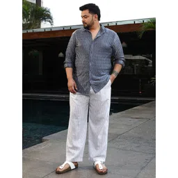 Instafab Plus Geometric Textured Comfort Spread Collar Cotton Shirt-picture-17