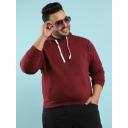 Instafab Plus Maroon Cotton Regular fit Plus Size Hooded Sweatshirt-picture-36