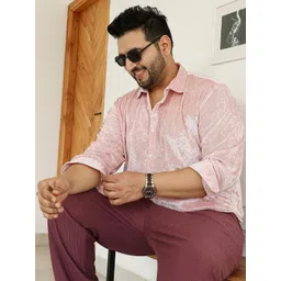 Instafab Plus Men Comfort Fit Textured Spread Collar Casual Shirt-picture-41