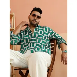 Instafab Plus Men Comfort Relaxed Fit Geometric Printed Spread Collar Casual Shirt-picture-42