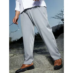 Instafab Plus Men Linen Comfort Mid-Rise Relaxed Fit Trousers-picture-28