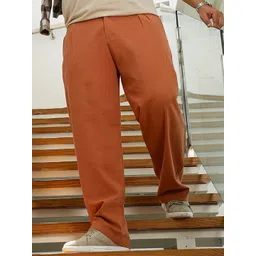 Instafab Plus Men Mid-Rise Cotton Comfort Relaxed Fit Pleated Slit Trousers-picture-32