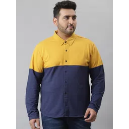 Instafab Plus Men Mustard Yellow Classic Opaque Colourblocked Casual Shirt-picture-15