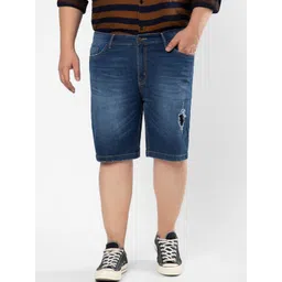Instafab Plus Men Navy Blue Denim Outdoor Torn Stylish Denim Shorts-picture-18