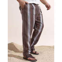 Instafab Plus Men Plus Size Striped Comfort Cigarette Trousers-picture-37