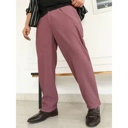 Instafab Plus Men Plus Size Textured Relaxed Fit Mid Rise Trousers-picture-24