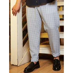 Instafab Plus Men Relaxed Fit Checked Trousers-picture-19