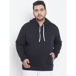Instafab Plus Men Solid Black Hooded Sweatshirt-picture-22