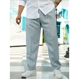 Instafab Plus Men Striped Comfort Relaxed Fit Mid-Rise Flat-Front Chinos Trousers-picture-27