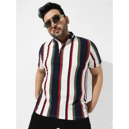 Instafab Plus Men Striped Polo Collar Cotton Relaxed Fit Plus Size T-shirt-picture-32
