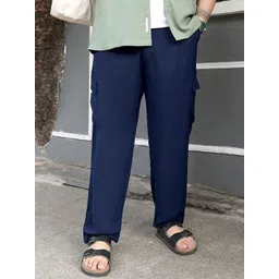 Instafab Plus Men Textured Mid-Rise Comfort Relaxed Fit Cargos Trousers-picture-30