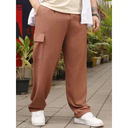 Instafab Plus Men Textured Relaxed Fit Mid-Rise Cargos Trousers-picture-18