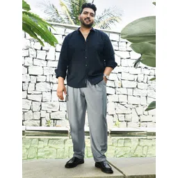 Instafab Plus Men Textured Relaxed Fit Mid-Rise Trousers-picture-27