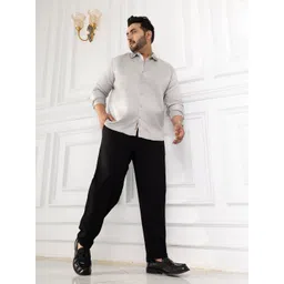 Instafab Plus Men Textured Relaxed Regular Fit Mid-Rise Cotton Trousers-picture-24