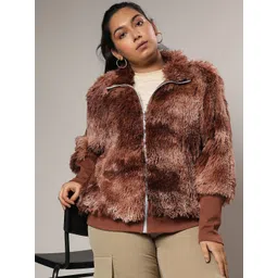 Instafab Plus Mock Collar Faux Fur Trim Detail Windcheater Bomber Jacket-picture-34