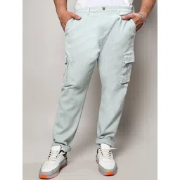 Instafab Plus Plus Size Men Mid-Rise Relaxed Fit Easy Wash Cotton Cargo Trousers-picture-31