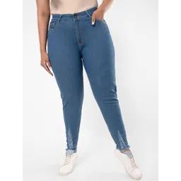 Instafab Plus Plus Size Women Blue Jean Skinny Fit Low Distress Stretchable Jeans-picture-10