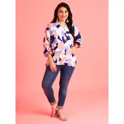 Instafab Plus Plus Size Women Multicoloured Print Mandarin Collar Shirt Style Top-picture-25