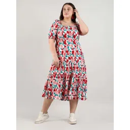 Instafab Plus Red Regular Fit Floral Print Dress-picture-10