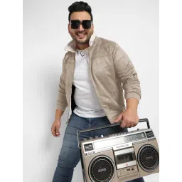 Instafab Plus Saltbox Beige Fleece Lined Plus Size Biker Jacket-picture-15