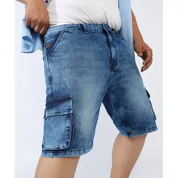 instafab plus Self Design Men Denim Blue Denim Shorts-picture-13