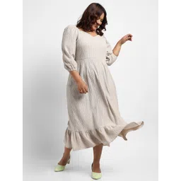 Instafab Plus Self Design Sweetheart Neck Puff Sleeves Ruffled Hem A-Line Midi Dress-picture-16