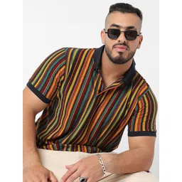 Instafab Plus Size Colourblocked Polo Collar Cotton Regular T-shirt-picture-15