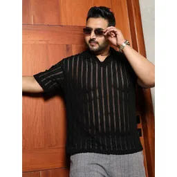 Instafab Plus Striped Polo Collar Cotton T-shirt-picture-16