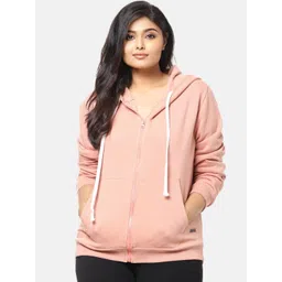 Instafab Plus Women Peach-Coloured Hooded Front Open Sweatshirt-picture-38