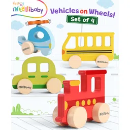 Intellibaby Vehicle Wooden Wheelies for Babies | Set of 4 | Colourful Premium Push & Roll Wheel Toys for Toddlers | Early Learning Education | Paediatrician Approved | BIS Approved | Best For Gifting-picture-18