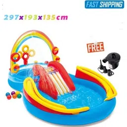 intelligent Kid's Inflatable Rainbow Ring Water Play Center with Quick Fill Air Pump Inflatable Swimming Pool image 4