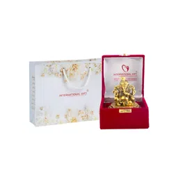 INTERNATIONAL GIFT Gold Pagdi Ganesh Idol Statue Home Gift Set image 4