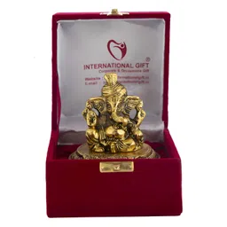 INTERNATIONAL GIFT Gold Pagdi Ganesh Idol Statue Home Gift Set image 5