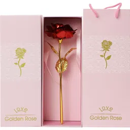international gift Gold Plated Artificial Red Rose Flower With Box & Bag | For Best Gifts Valentine Decorative Showpiece - 28 cm-picture-12