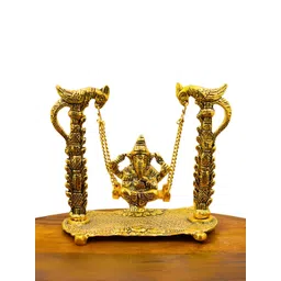 INTERNATIONAL GIFT Gold-Toned & Black Pagdi Ganesh On Jhula Religious Idol Showpiece-picture-22