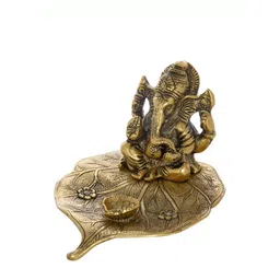 INTERNATIONAL GIFT Gold Toned & Silver-Plated Lord Ganesha Sitting On Leaf-picture-25